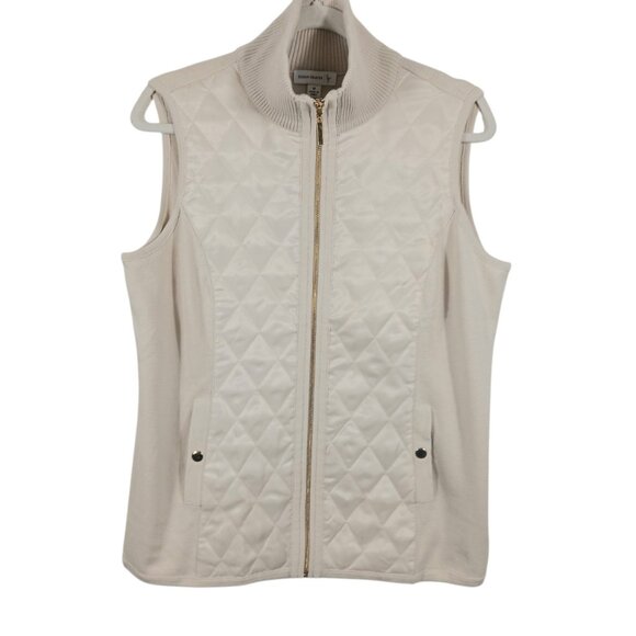 Susan Graver, Medium, Creamy Beige, Quilted and Knit, Zip Front Turtleneck Vest - Picture 3 of 14